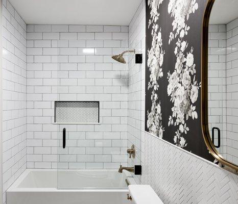 Various MOXIE tile collections were featured in this bathroom remodel