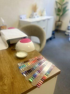 My manicure table with nail polish color options