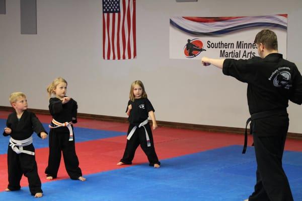 Mr. J. Hough teaching 4 year olds. Good job Noah, Addison and Hayden!