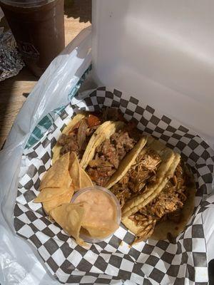 Tacos: chicken mole and flank steak