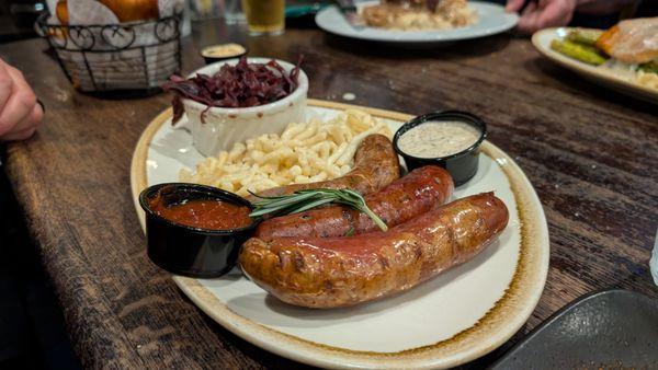 Bratwurst platter -- the red cabbage was surprisingly really good