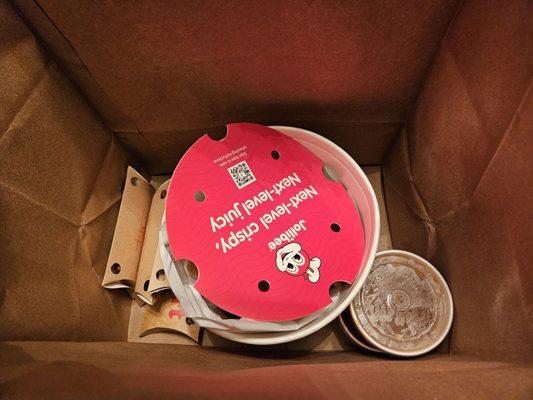 It was packed very neatly inside a sealed paperbag. Everything was still nice and warm.