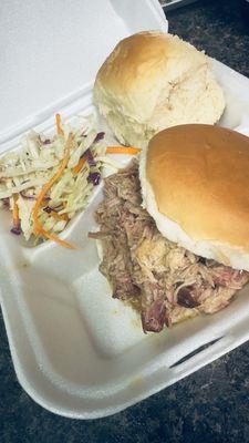 Coleslaw, pulled pork sandwich and roll!