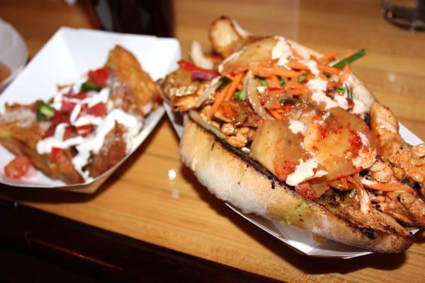 Tortilla Espanola (left) and Chicken Chino Latino Lomo Saltado (right)