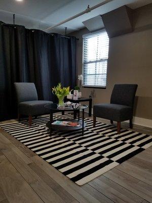 Waiting area at The Stretch Artists studio in downtown Warwick, NY