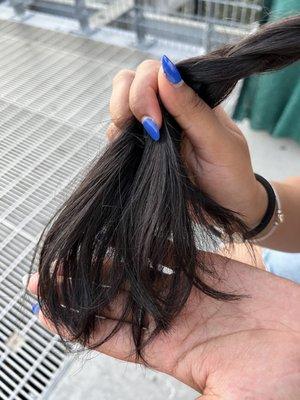 Rough dry pricky hair after the treatment. Dont recommend 70$ haircut and shampoo