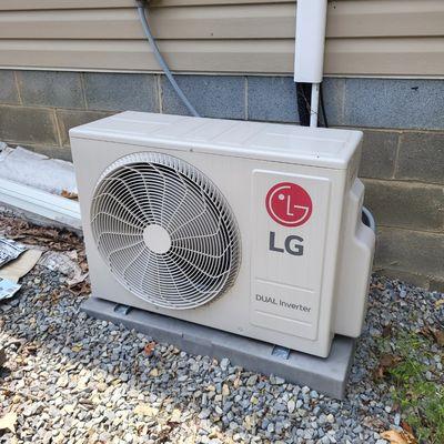 Newly installed mini split system for a garage.