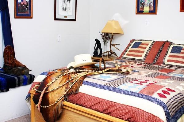 The Buckaroo room has a rodeo atmosphere.  The red, white, and blue share the American Spirit of Wilson Ranches.