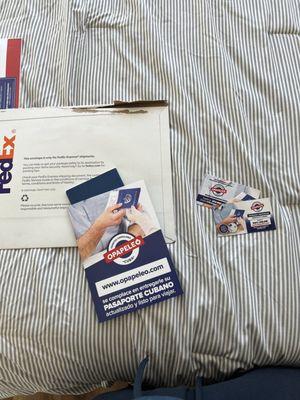 FedEx envelope with passport inside.
