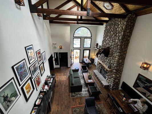 Overlooking the lobby from the mezzanine. There is a library, games, and toys on the mezzanine for all ages as well.