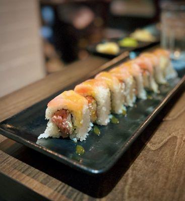 Lime Roll - spicy tuna & crab meat inside with albacore on top and a yummy yuzu miso sauce! Light & refreshing!