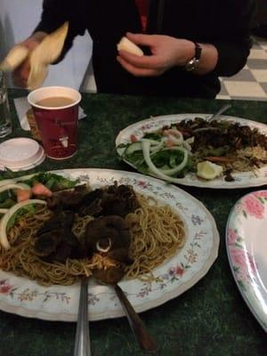 Pasta with goat and beef with rice. Also chai. Pretty good.