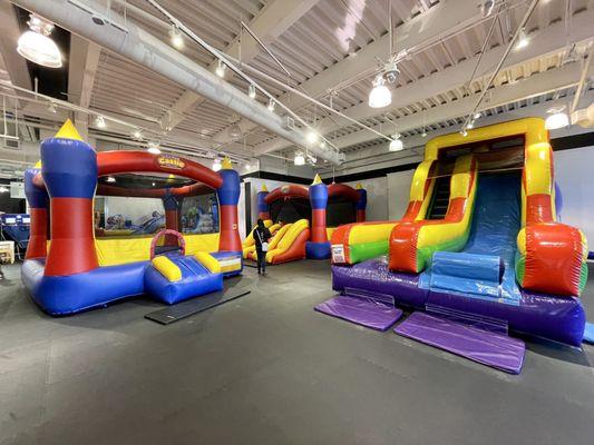 Tall slide (right) and smaller kiddie slide (back)