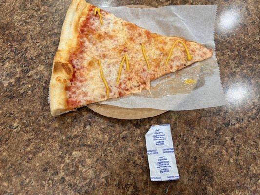 Don't sleep on a drizzle of mustard elevating your cheese Slice Pizza
