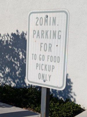 Some parking spots are designated for takeout only