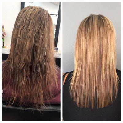 Beautiful cut highs and lows and a little copper added with keratin in this photo.