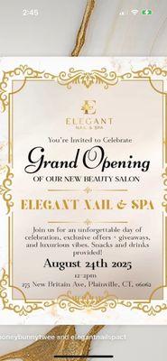 Flyer for the grand opening which was today Sunday, August 24th