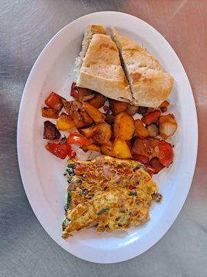 Veggie omelette,homefries,and toast.