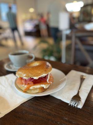 Smoke salmon bagel.