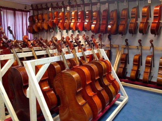Cellos, violins, and other string instruments for rent at Rental Instrument of Westport