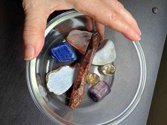This time I was looking for clear stones, then I saw the pretty lapis and the angelite, too!