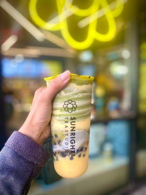 Matcha crème brûlée with oat milk