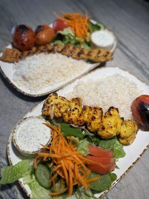 Chicken kebab and chicken koobideh lunch.