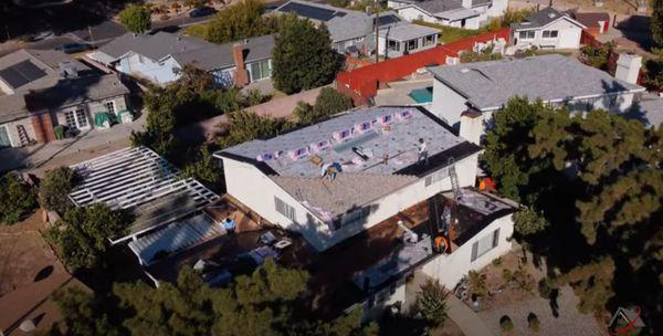 Underlayment installation underway during a roof replacement in San Jose, CA (2025).