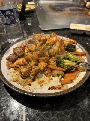 My combination steak chicken shrimp hibachi meal