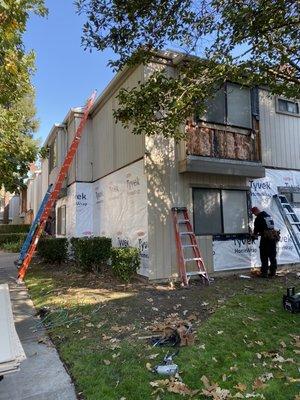 T1-11 siding replacement in apartment complex in Sacramento. 70% of it was dry rotted.