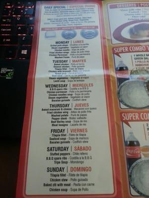 Daily buffet specials.