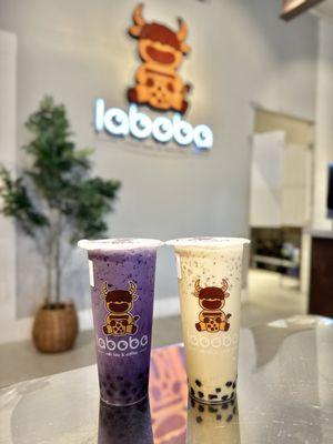 Ube Milk w/ Boba and Jasmine Oolong Milk Tea w/ Boba