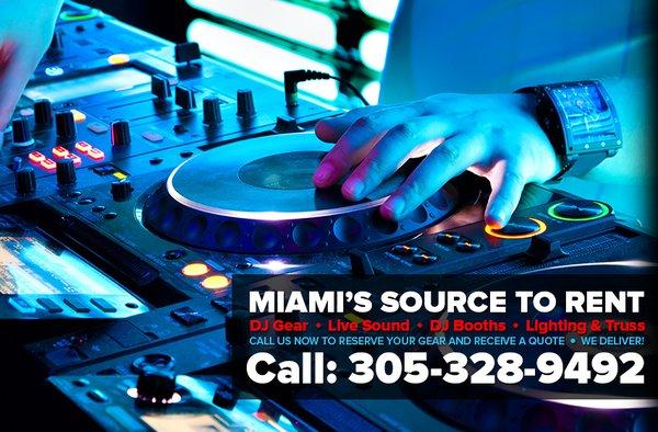 We are Miami's number #1 Source to rent DJ Equipment and Backline for Events in and Around Miami and Ft Lauderdale.