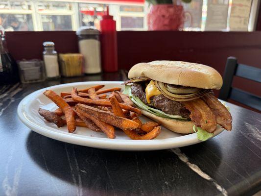 Jims Deluxe with Sweet Potato Fries