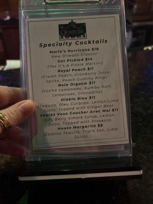 Cocktail menu