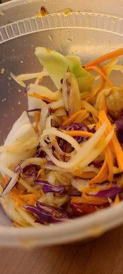 Disappointed Som Tom. Barely any papaya, too much carrots and shredded purple cabbage! Not sour. Not spicy. No fish sauce!