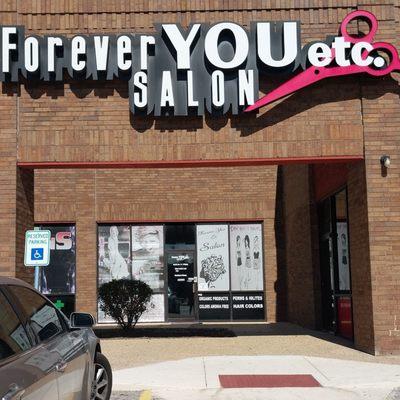 Salon entrance and open for business.  Full service salon,.
