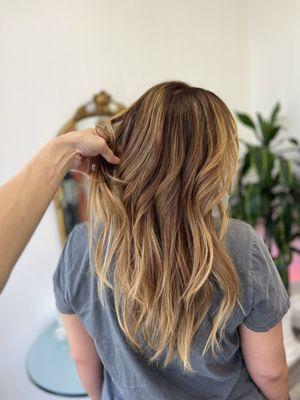 Golden balayage with color me by Kevin Murphy and styled with body mass, powder puff and anti gravity spray