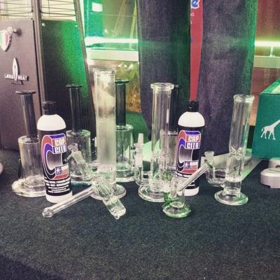 Cap City Clean water pipe quick cleaner & 69Valentine glass.  Both from Austin, TX.