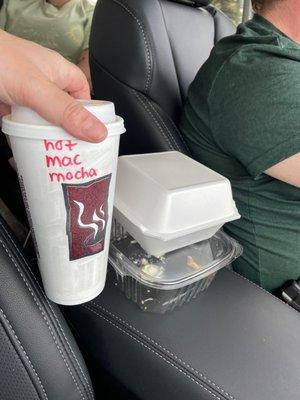 Packaging for burritos in styrofoam and bagels in plastic clamshells.