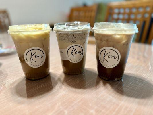 Egg Kem (left), Black Sesame Kem Coffee (middle), Vietnamese Kem Coffee (right)