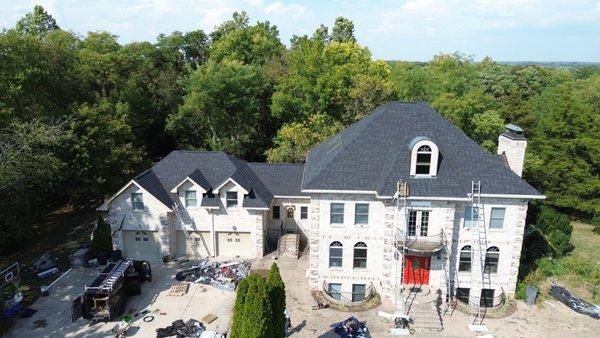 This is a roof we replaced in Martinsvile with IKO Dynasty Class 3 Impact resistant shingles in Granite Black