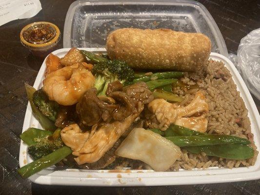 Triple Delight Combination dinner with pork fried rice and eggroll