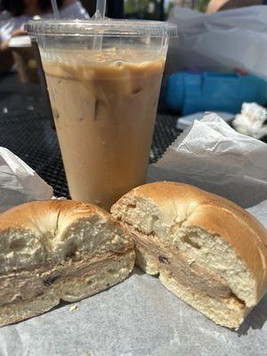 Plain bagel with walnut raisin cream cheese