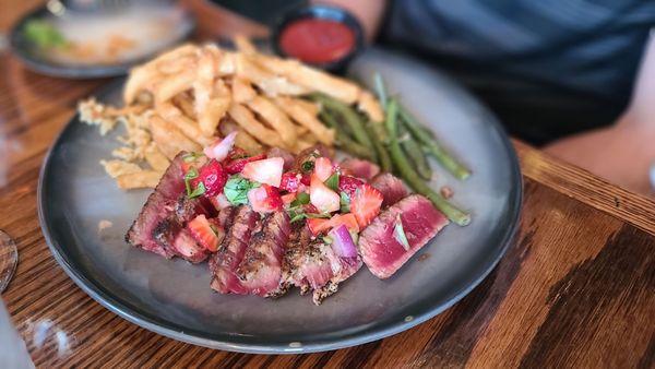 Seared Ahi with a strawberry relish and truffle fries