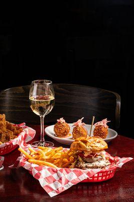 Delicious Smash Burger, crispy boudin balls