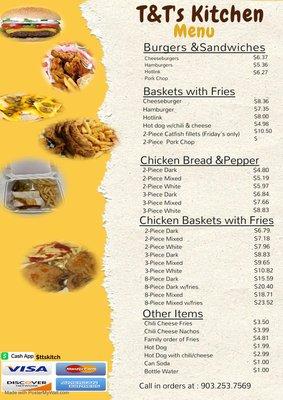 Menu for T&T's Kitchen