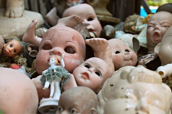 A fountain outside filled with doll heads. Creepy but made us all laugh.