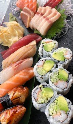 Sashimi, sushi and roll