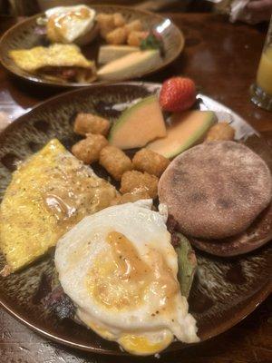 Breakfast. We split up our omelet and avocado toast to split.